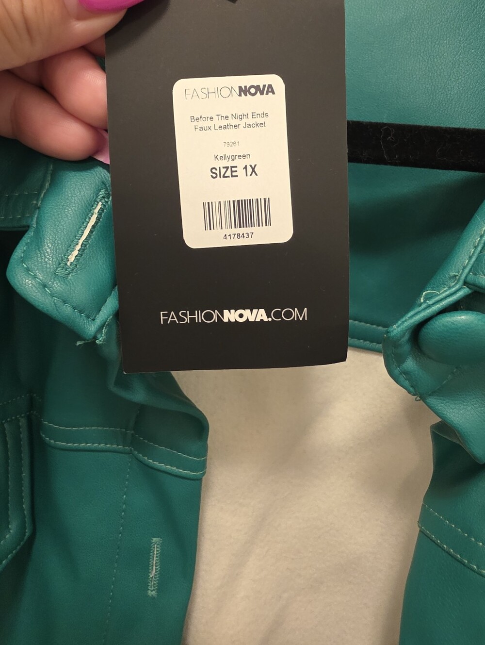 Fashion Nova GREEN Faux Leather Cropped Jacket - Picture 4 of 6